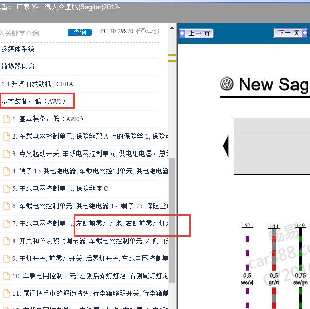 2012年大众速腾（Sagitar）雾灯和倒车灯电路图