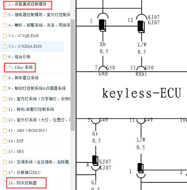 2012-2013年比亚迪速锐车身网关智能钥匙电路图