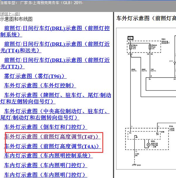 2011年别克GL8 大灯高度调节电路图