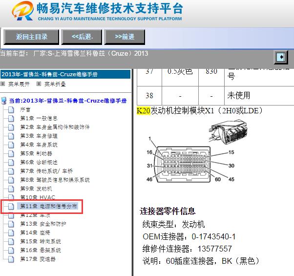 2013年雪佛兰科鲁兹发动机电脑针脚资料