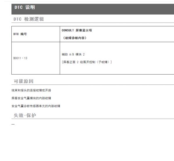 2019年日产天籁B0011:13故障码维修手册