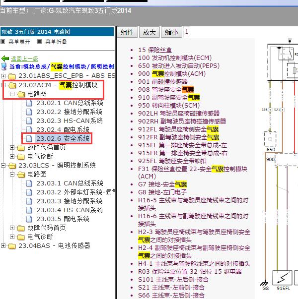 2014年观致汽车观致3五门版安全气囊电路图