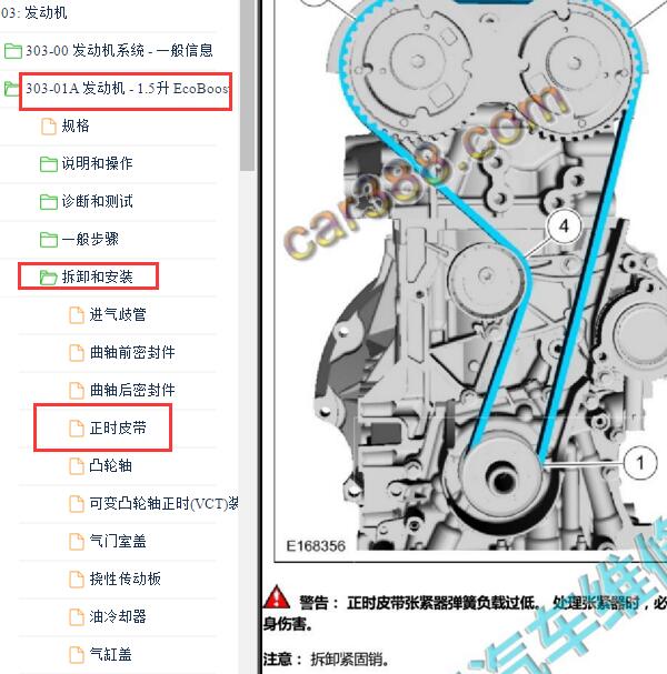 2015-2018年福特金牛座1.5发动机正时