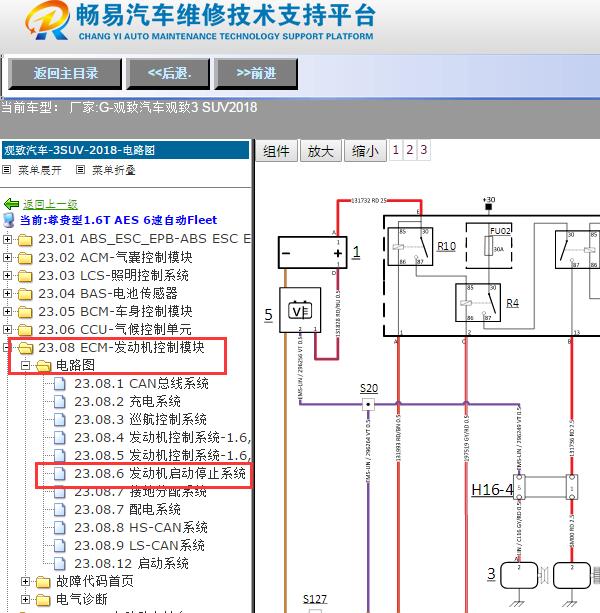 2018年观致汽车-观致3 SUV发动机启动停止系统电路图