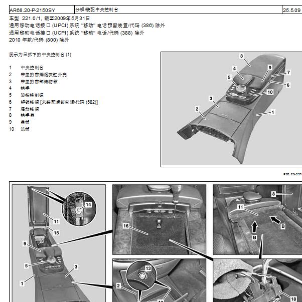 2011年奔驰S350中央通道控制单元位置