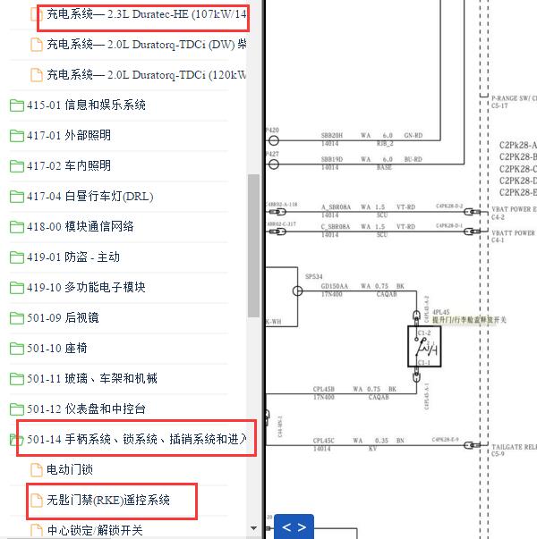2011-2013年福特蒙迪欧致胜 2.3发电机和一键启动电路图