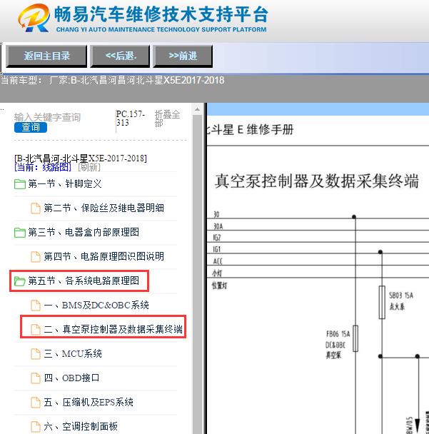 2017-2018年昌河北斗星X5E刹车真空泵电路图