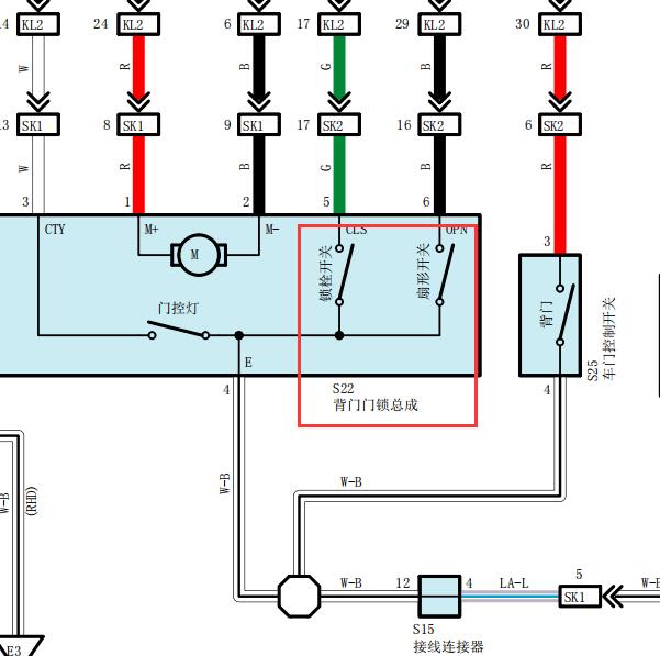 2012年丰田酷路泽尾门锁开关电路图