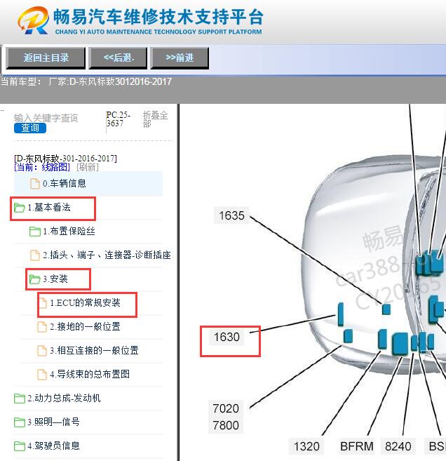 2016-2017年标致301变数箱电脑位置