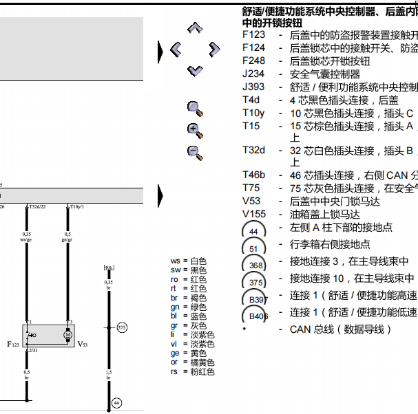 2011年奥迪A6尾门开关及牌照灯电路图