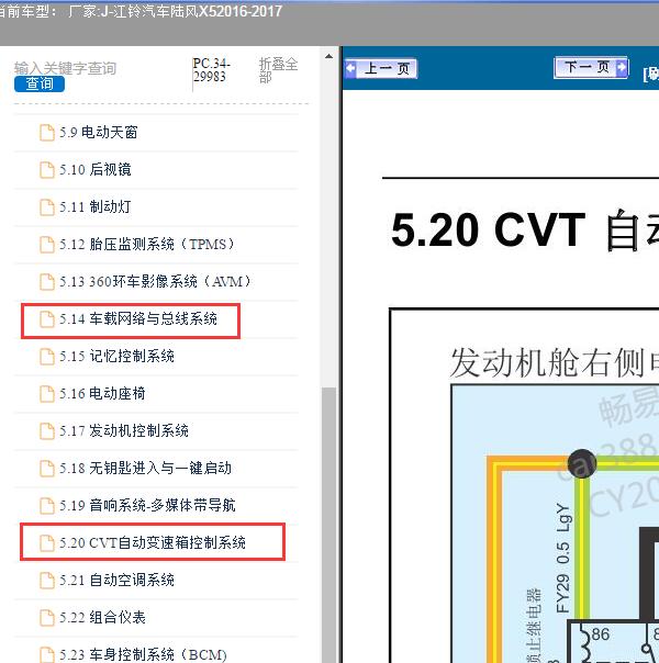 2016-2017年江铃汽车-陆风X5网络CAN及变速器电路图