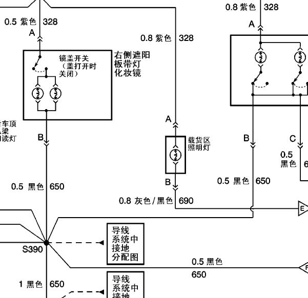 2008年别克GL8车内灯电路图