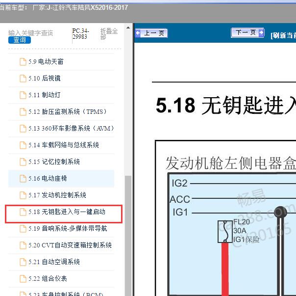 2016-2017年江铃汽车-陆风X5无钥匙电路图