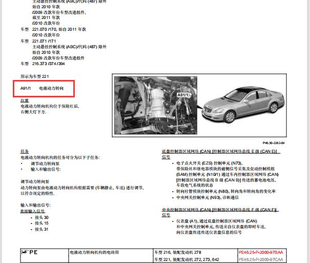 2008年奔驰S500L转向系统部件位置