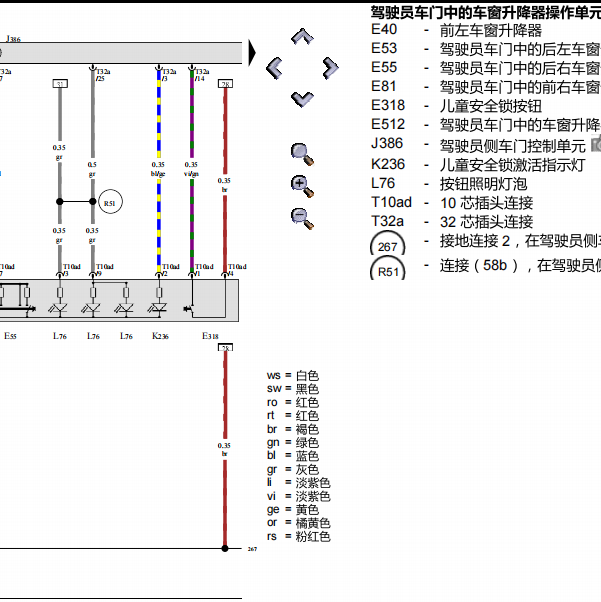 2012年大众 Tiguan车窗电路图及模块位置