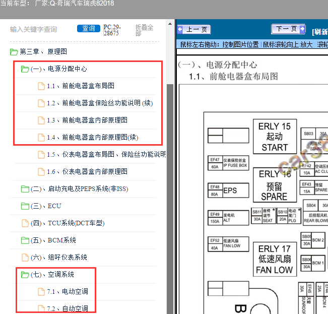 2018年奇瑞瑞虎8发动机机舱保险盒及空调电路图