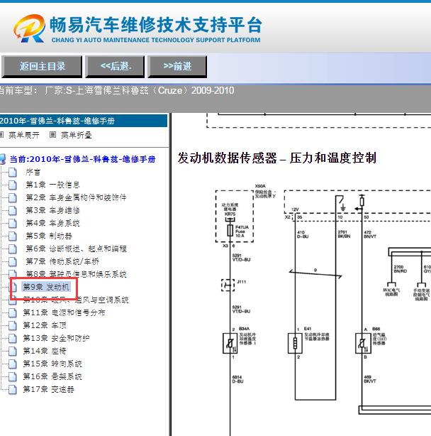 2009-2010年雪佛兰科鲁兹发动机传感器电路图