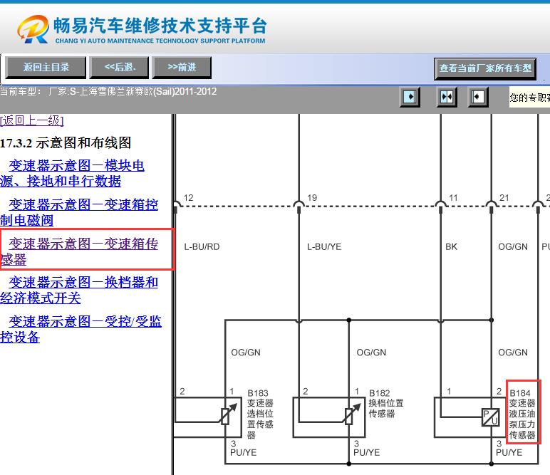 2011-2012年雪佛兰赛欧变速箱液压油泵传感器电路图
