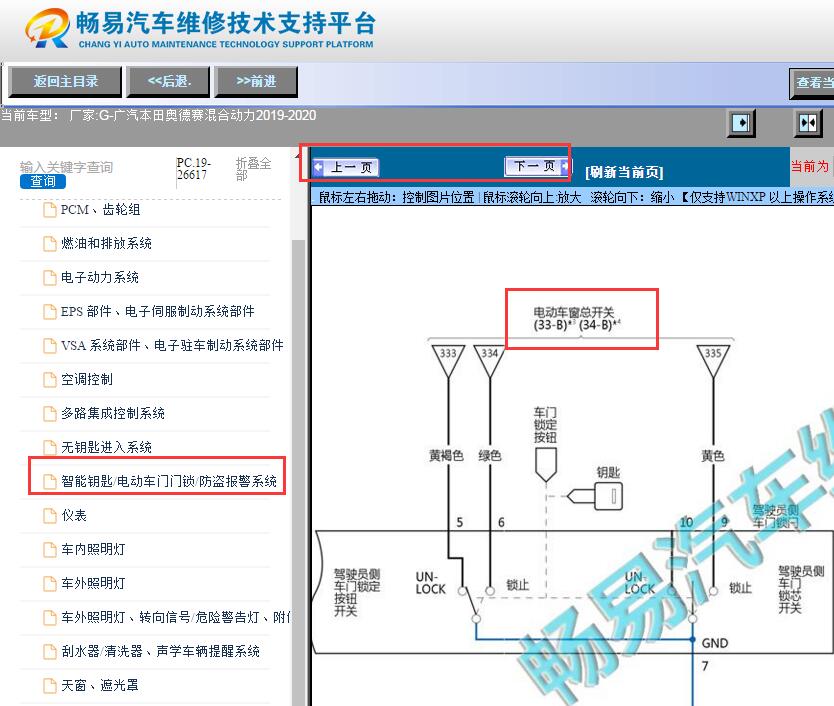 2019-2020年本田奥德赛混动版中控开关电路图