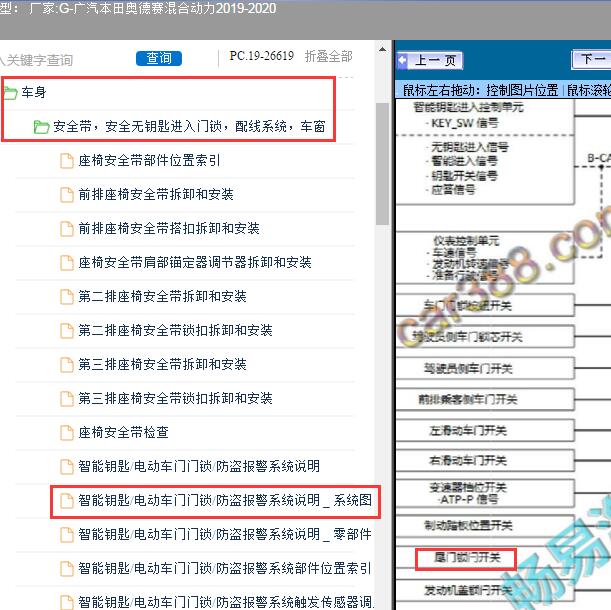 2020年本田奥德赛混动尾门开关系统说明图