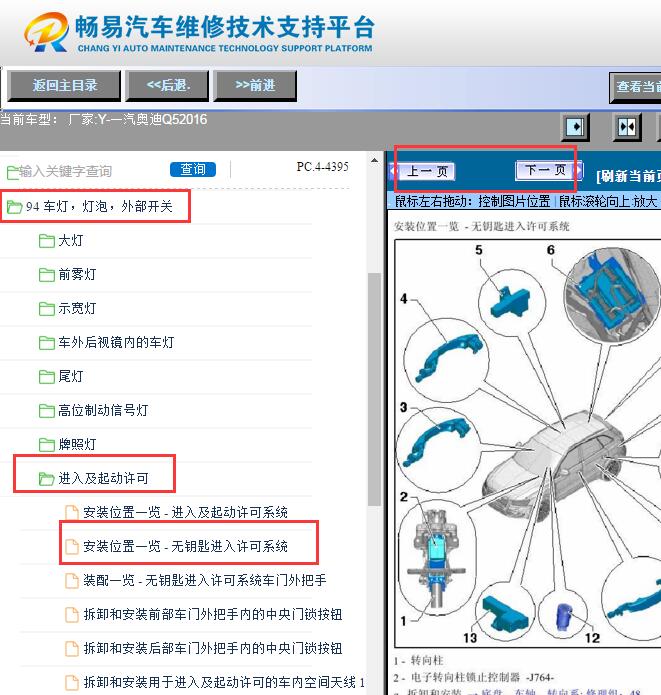 2016年奥迪Q5无钥匙天线位置资料