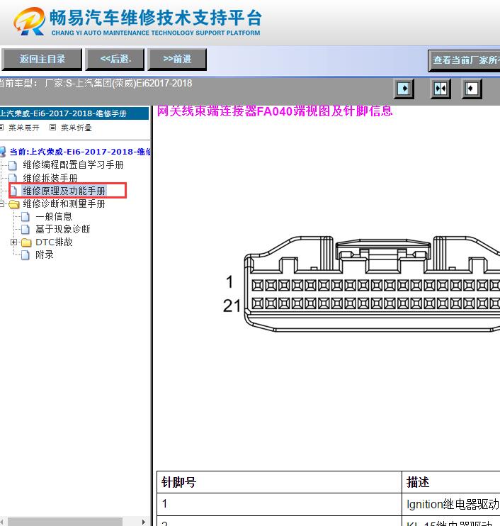 2017-2018年荣威EI6网关针脚资料