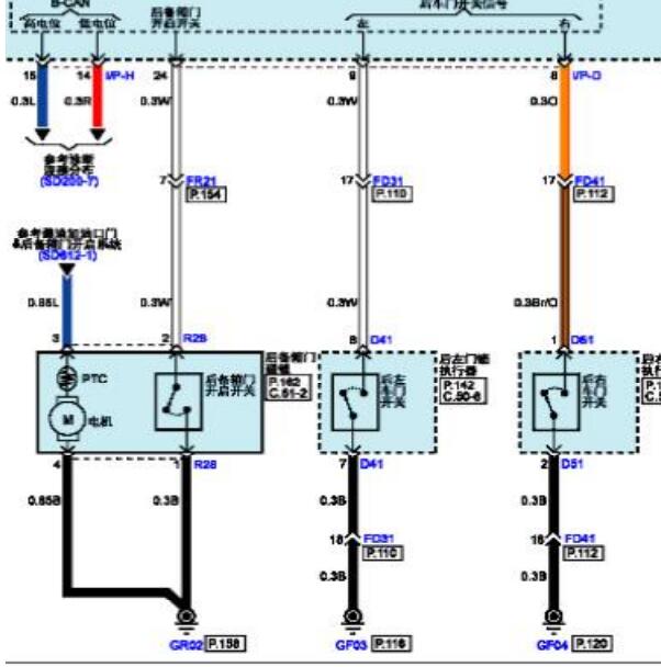 2012年现代新胜达后备箱开关电路图