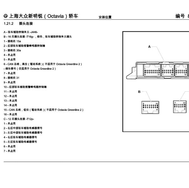 2012年斯柯达明锐倒车雷达针脚