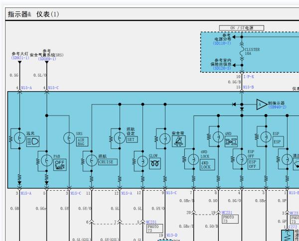 2009年现代胜达仪表系统电路图