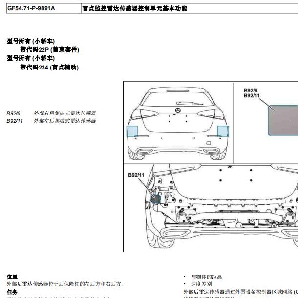 2016年奔驰E300L盲点辅助部分位置