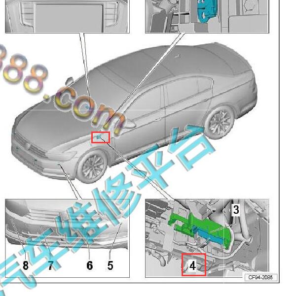 2020-2021年 大众迈腾倒车雷达模块位置