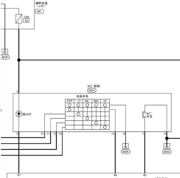 2018年日产NV200空调开关指示灯电路图