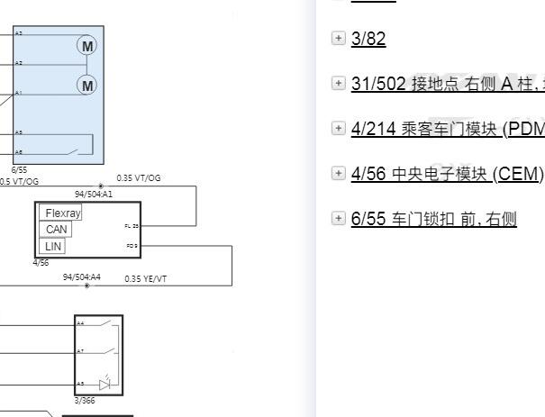 2019年沃尔沃XC60中央电子模块CEM和中控锁电路图