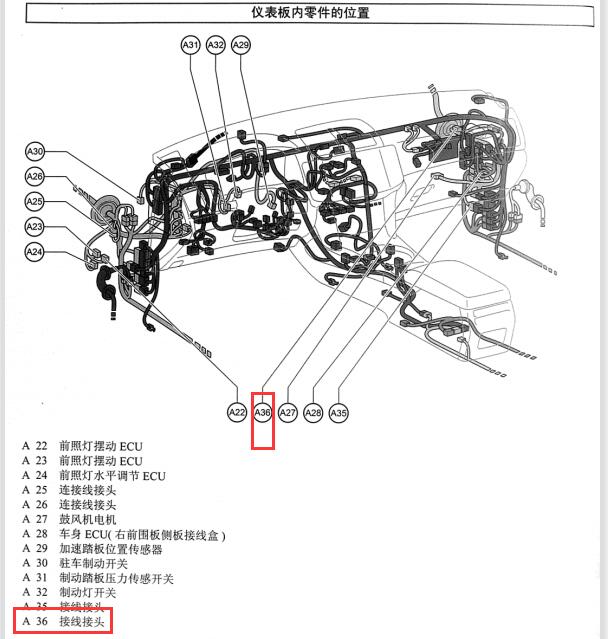 2005年丰田锐志A36插头位置