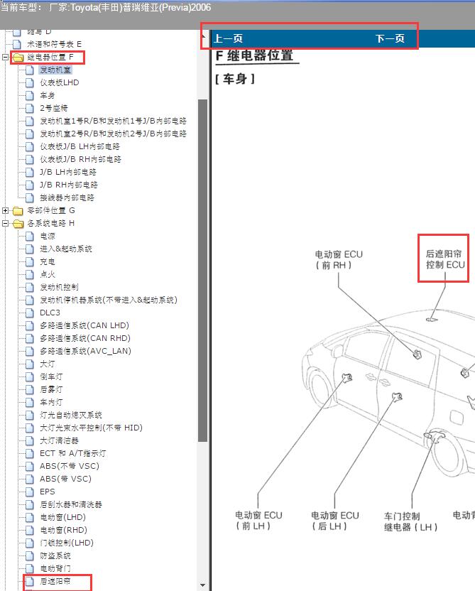 06年普瑞维亚后遮阳帘位置图