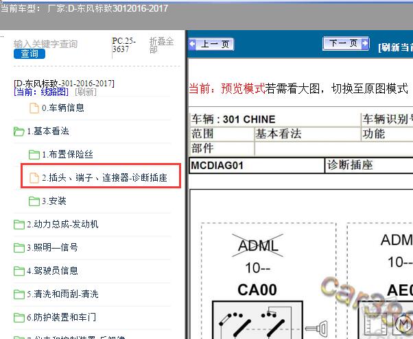 2016年标致301手动挡车型的CAN系统电路图