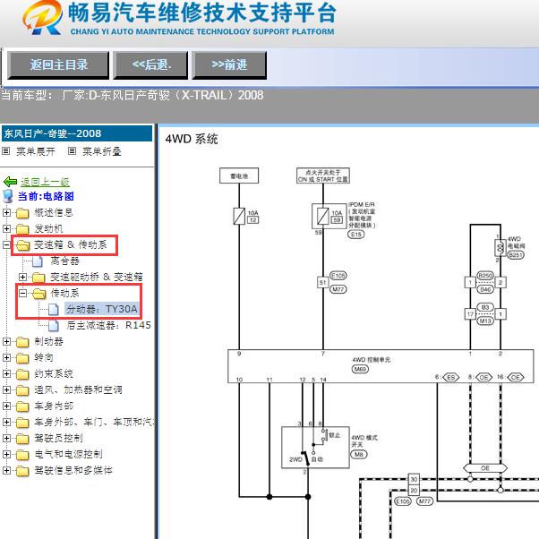 2008年日产奇骏四驱电路图