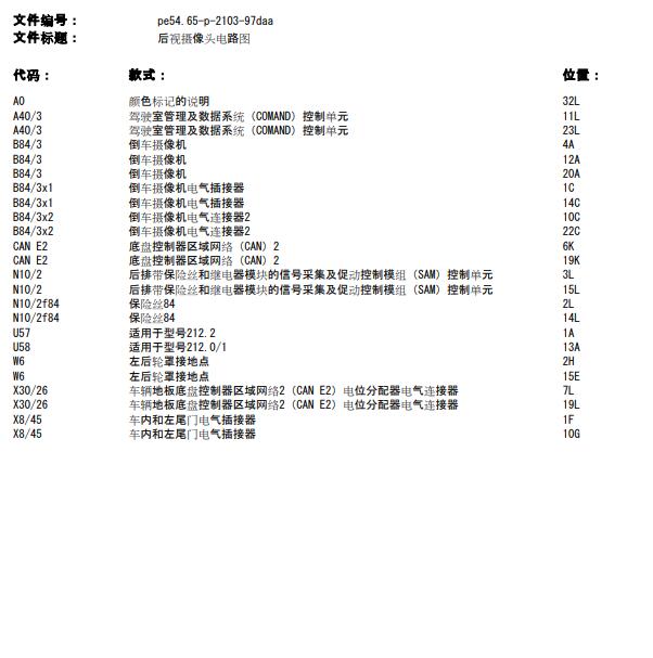 2015年奔驰E260后摄像头电路图