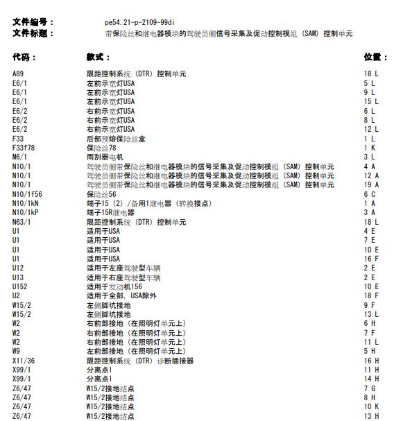 2004年奔驰E240前SAM电路图.