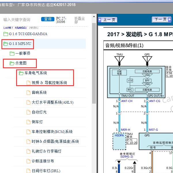 2017-2018年东风悦达.起亚-K4 导航主机线路图