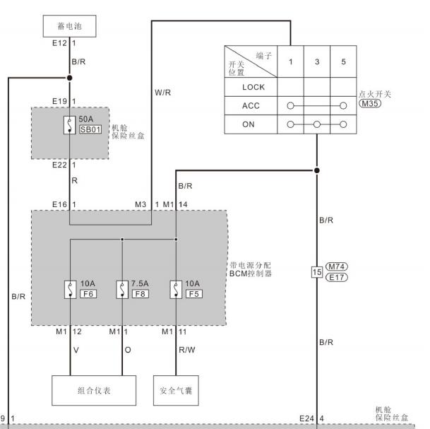 2018-2019年日产帅客EV点火开关电路图