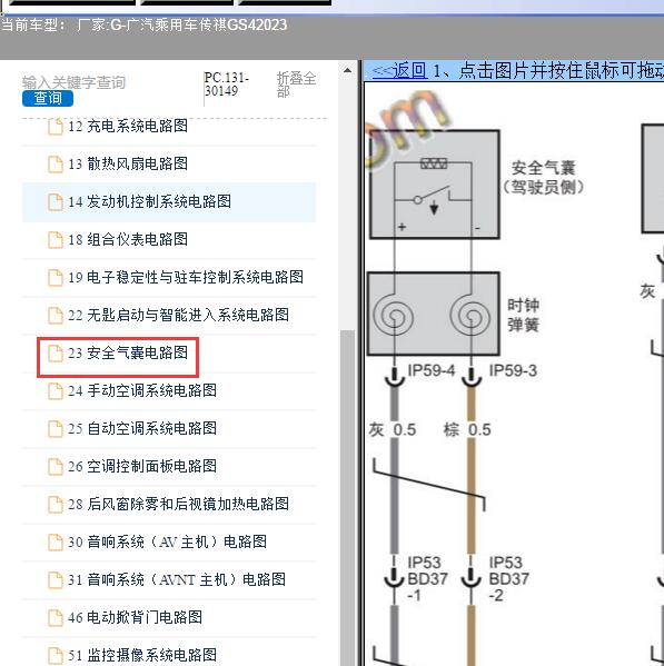 2023年广汽乘用车-传祺GS4气囊电路图