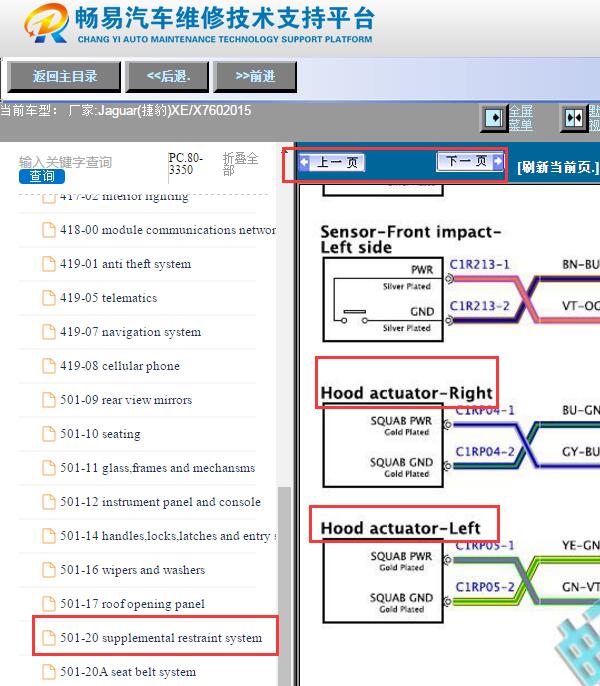 2015年捷豹XE行人保护传感器电路图