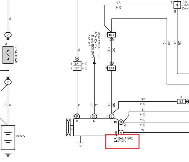 2004年丰田普拉多发电机针脚和电路图
