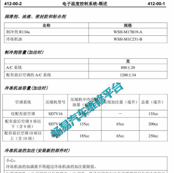 2007-2008江铃福特全顺 空调制冷剂资料