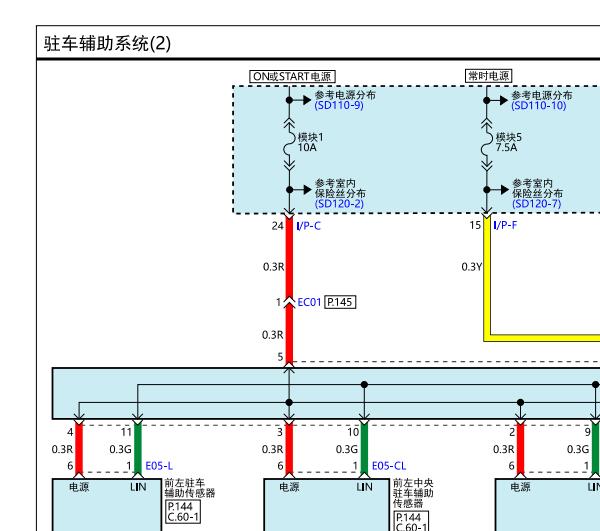 2014年现代ix35 倒车雷达电路图