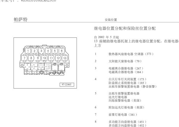 2003年大众帕萨特保险丝继电器位置
