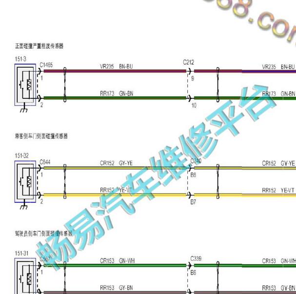 2014-2015年福特翼虎前碰撞传感器电路图