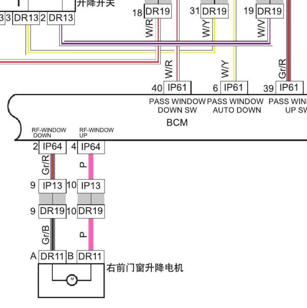 2015-2016年吉利全球鹰GX7车窗电路图