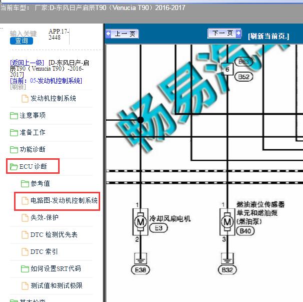 2017年东风日产启辰T90风扇电路图